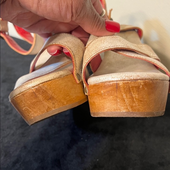 BED STU kalah strappy white distressed leather wooden platform heels Size 8 - Picture 5 of 17